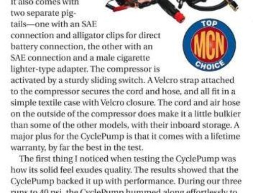 The CyclePump wins Motorcycle Consumer News “Top Choice Award” for motorcycle tire inflators